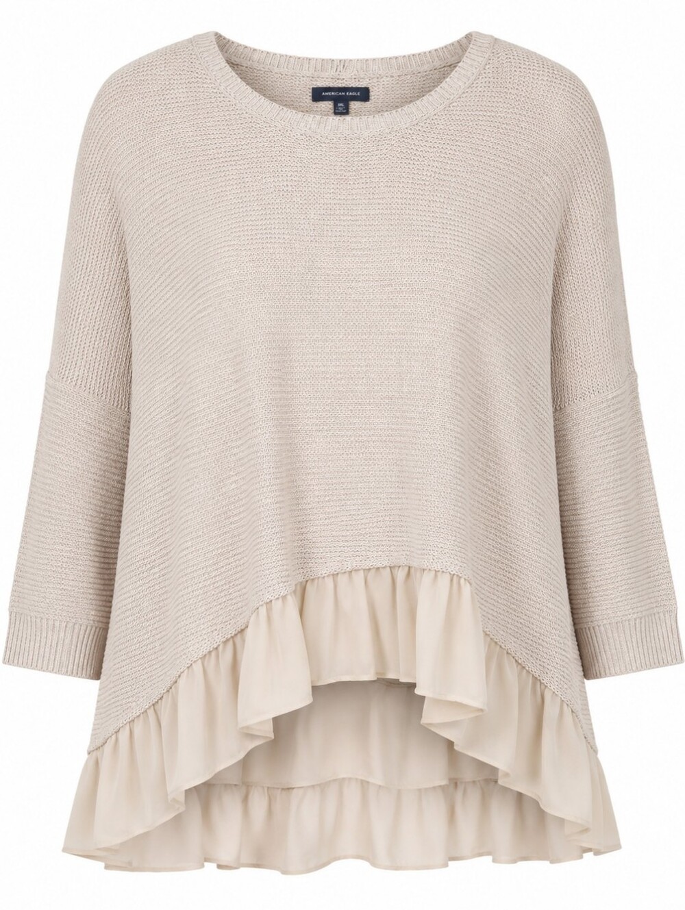AMERICAN EAGLE OUTFITTERS | Cozy Oversized Neutral Beige Ruffle Hem Sweater | XL